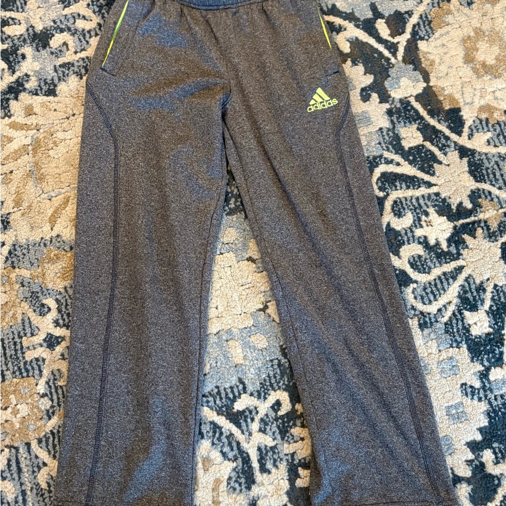 adidas Kids Gray Joggers with Neon Green Logo